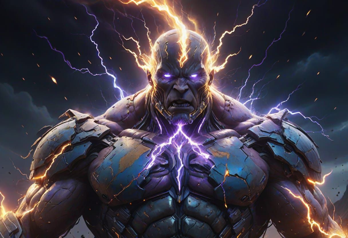 Colossal Figure Crackles with Cosmic Lightning in Oil Painti...