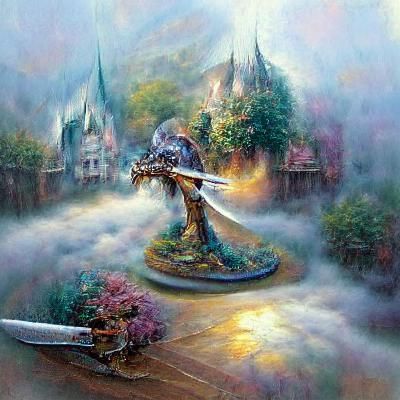 Ethereal Sword and Sorcery Scene in Fantasy Landscape