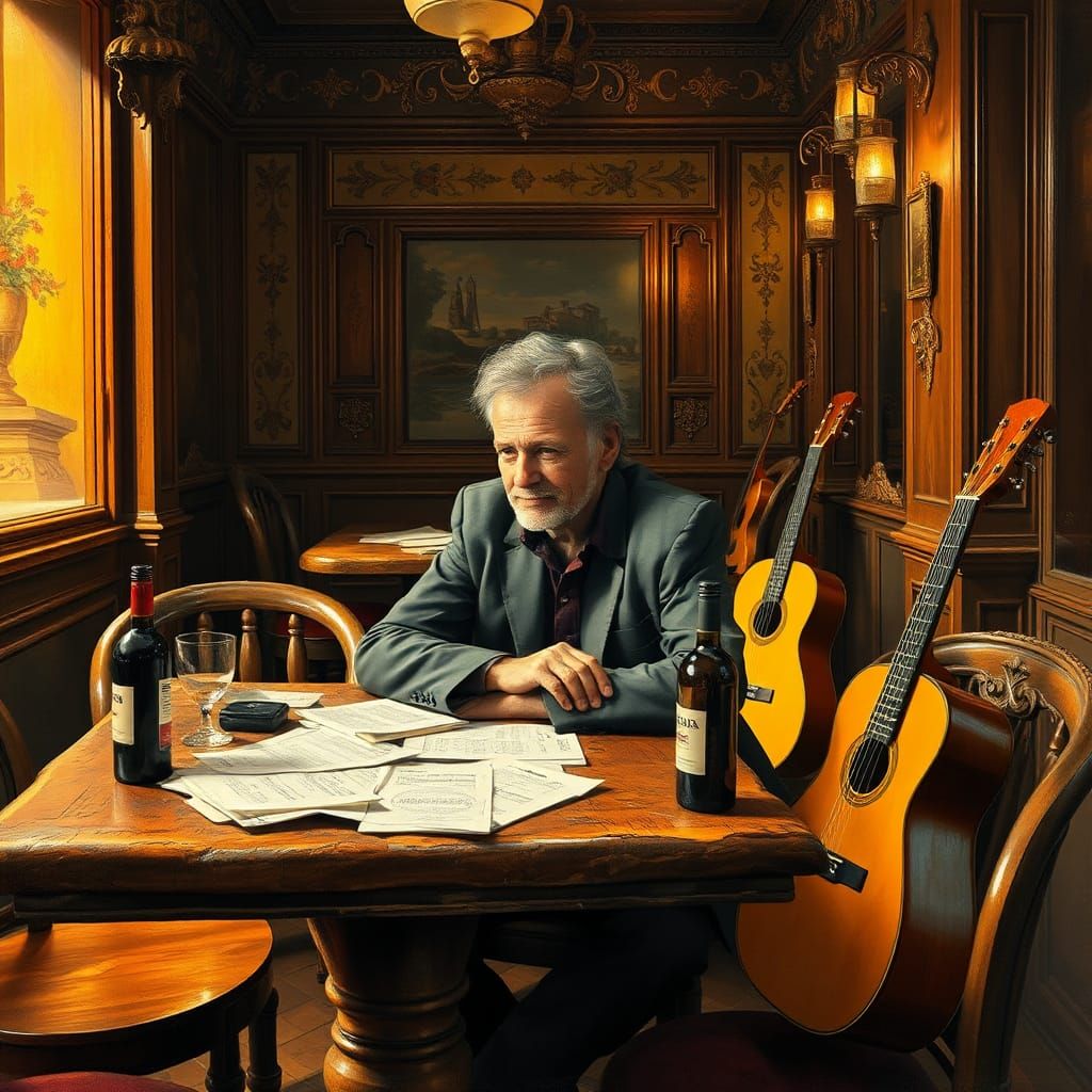 Georges Brassens in Photorealistic Pop Art Style