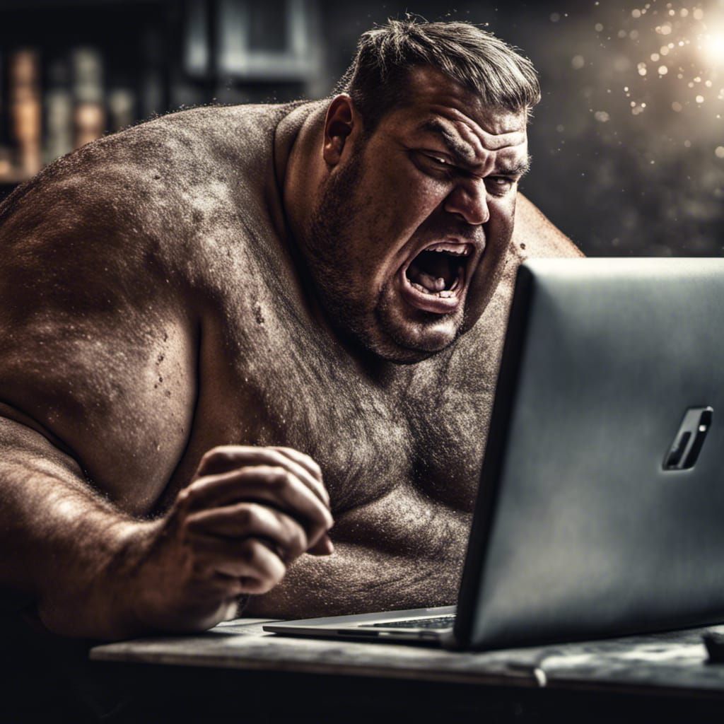 Angry Man Yelling at Computer in Hyperrealism