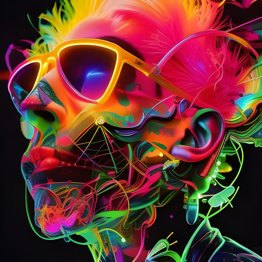 Skull with Headphones in Hyperdetailed Psychedelic Style