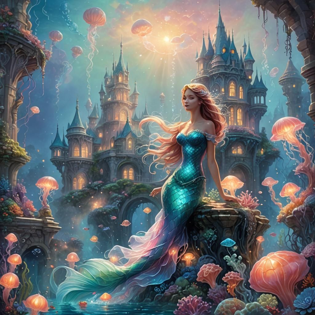 Mermaid in Coral Reef Fantasy Art