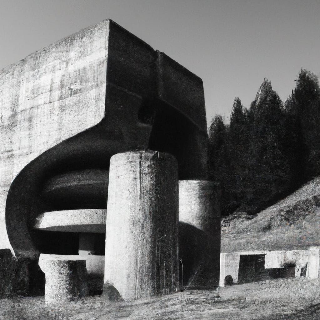 Brutalist Concrete Monument in Mountain Landscape