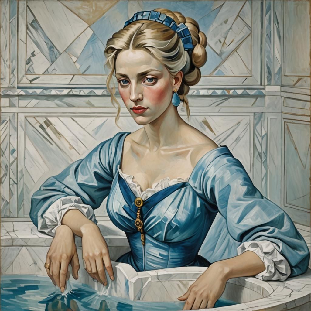 Princess in Bathtub: Cubist-Inspired Portrait
