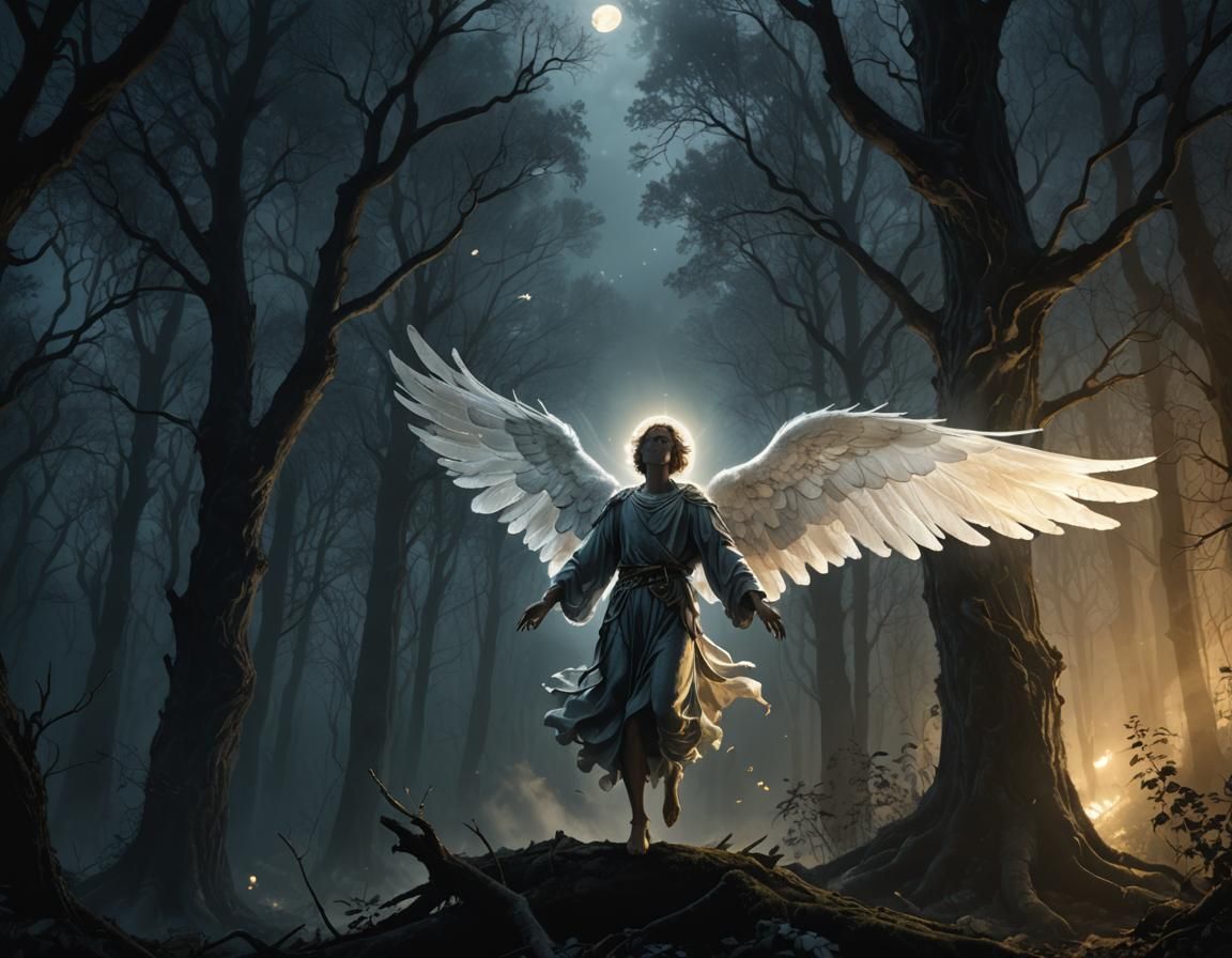 Angel Descends in Dark Fantasy Illustration
