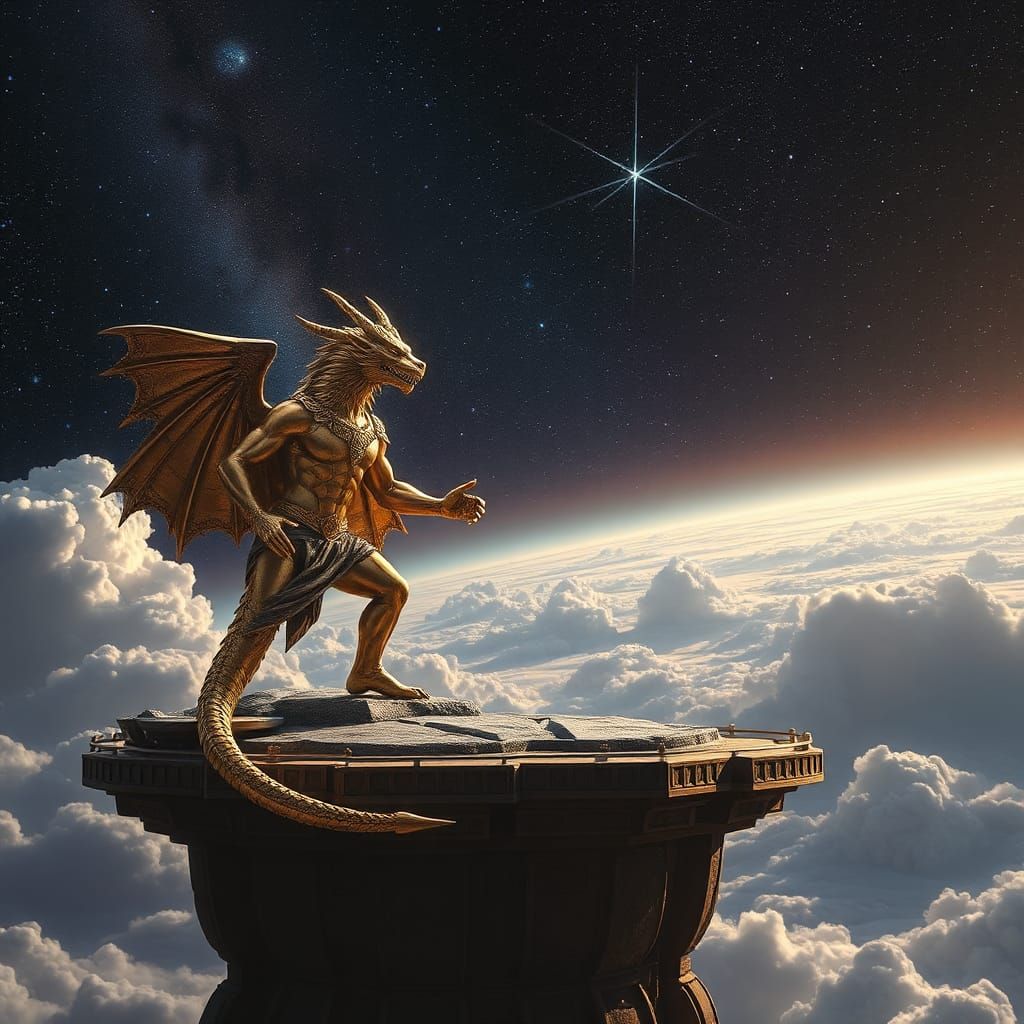 Dragon God Watches Earth in Beksiński Style