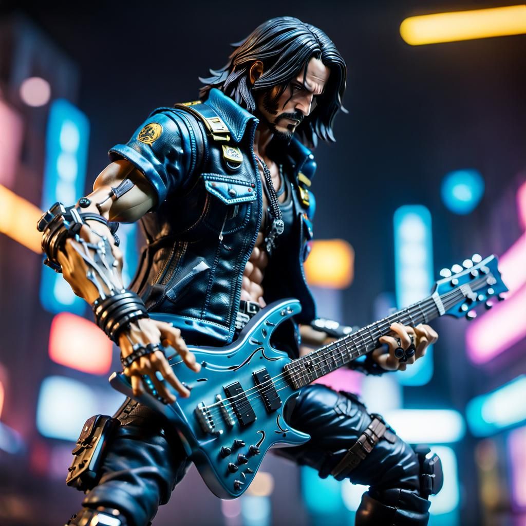 Johnny Silverhand Action Figure in Cyberpunk Night City