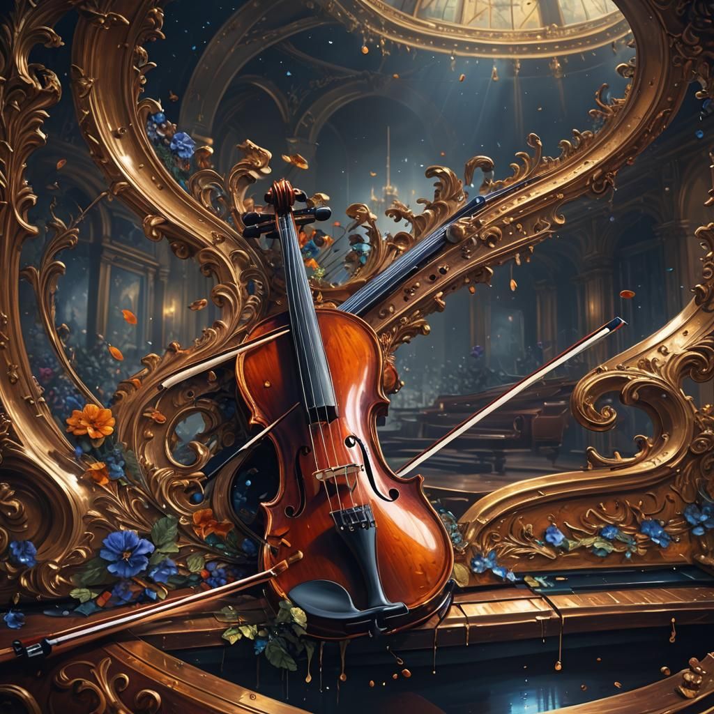 Victorian Violin on Piano: Detailed Matte Painting