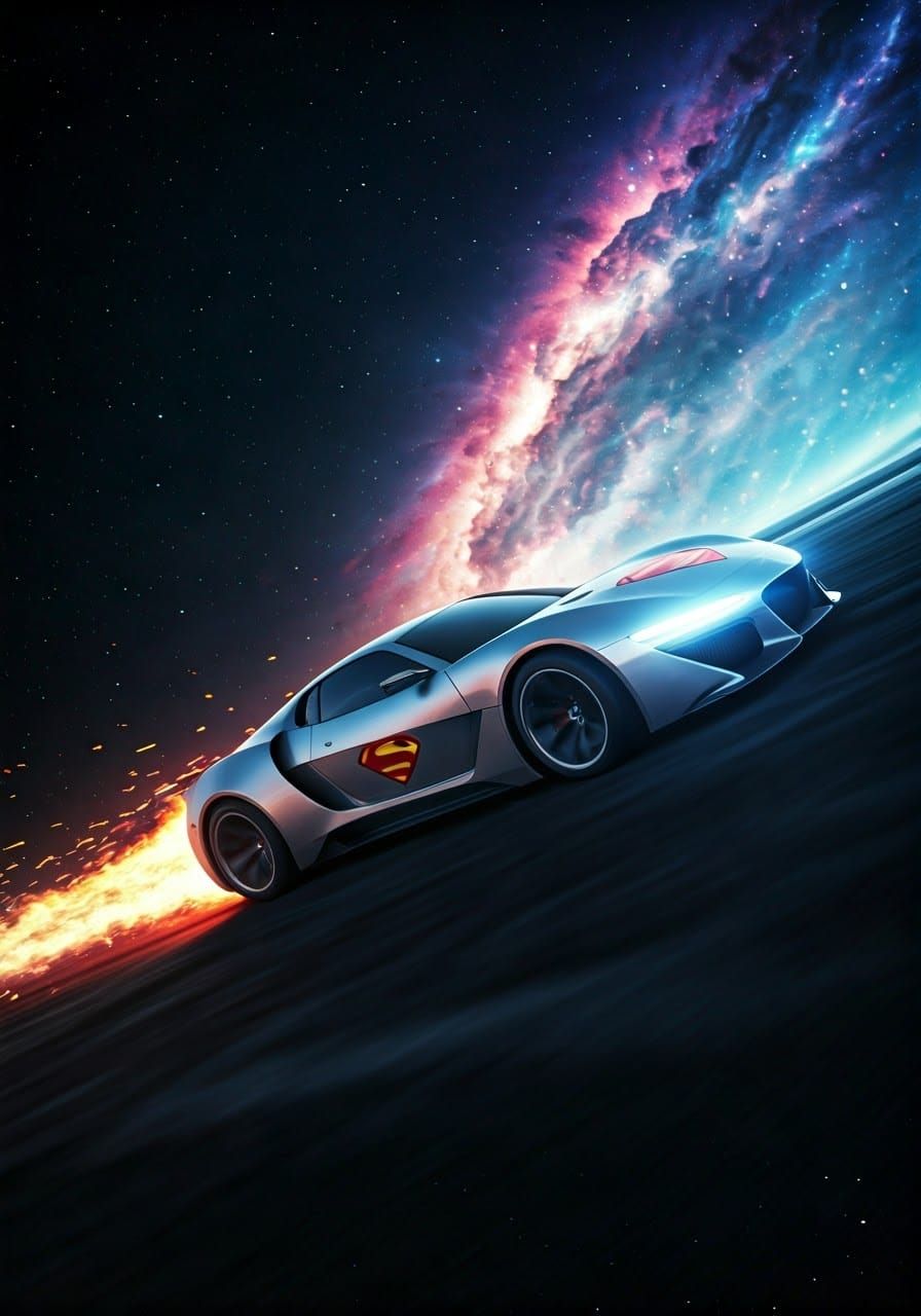 Futuristic Superman Car Soaring Through Galaxy