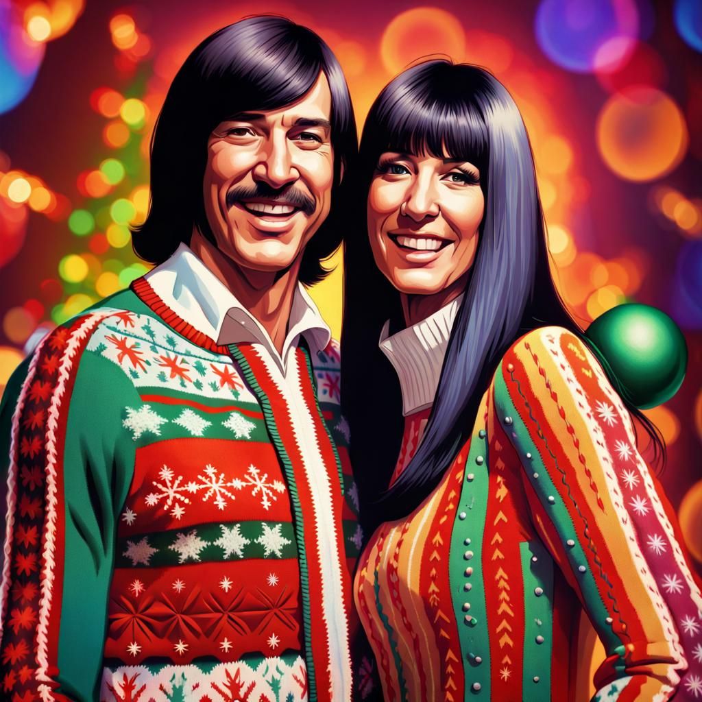 Sonny and Cher Groovy Christmas Portrait