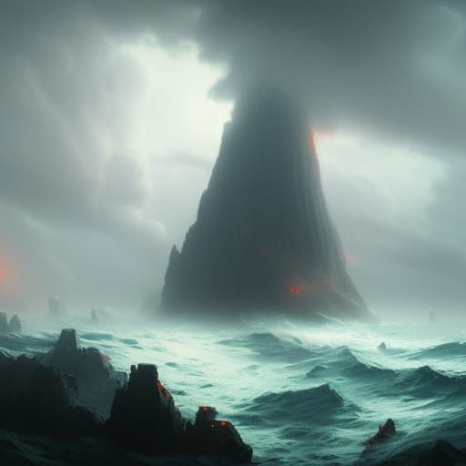 Hazy Ocean Islands: Dark Fantasy Concept Art