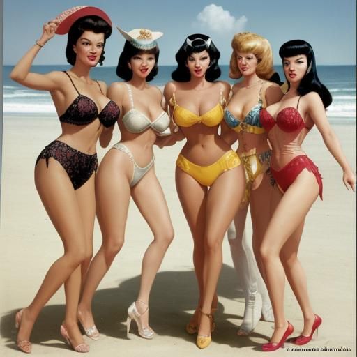 Vivacious 60s Beach Party Harem Scene