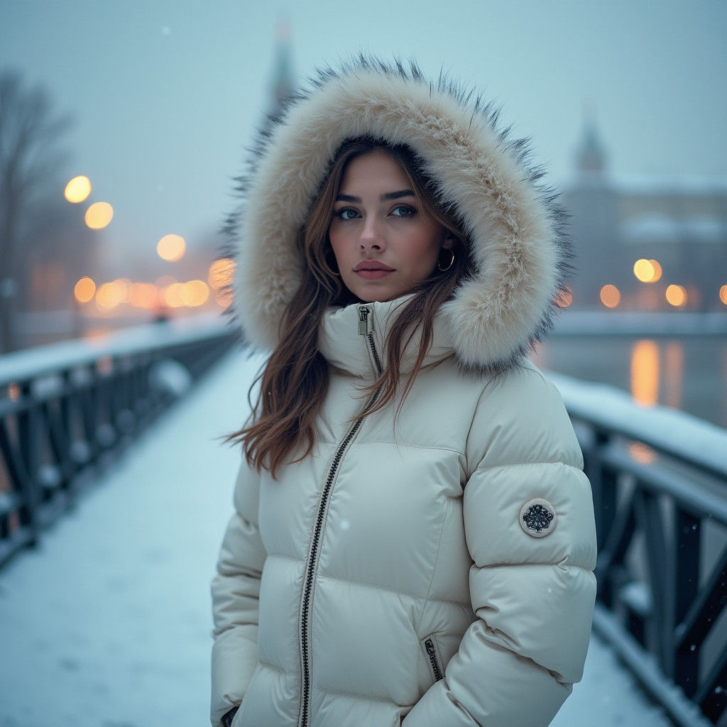 Woman in White Puffer Jacket, Winter in Moscow