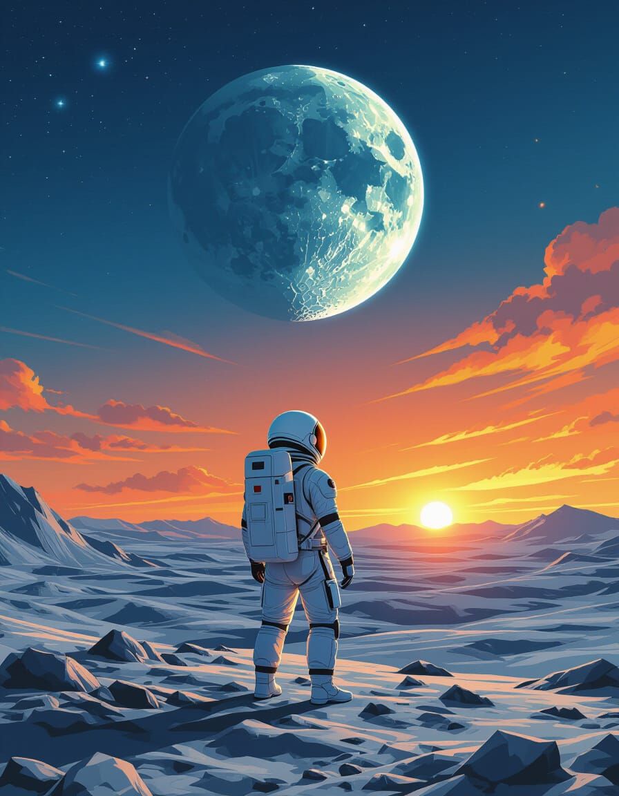 High-quality picture. We contemplate the incredible sunrise of the Earth from the ground of the Moon.