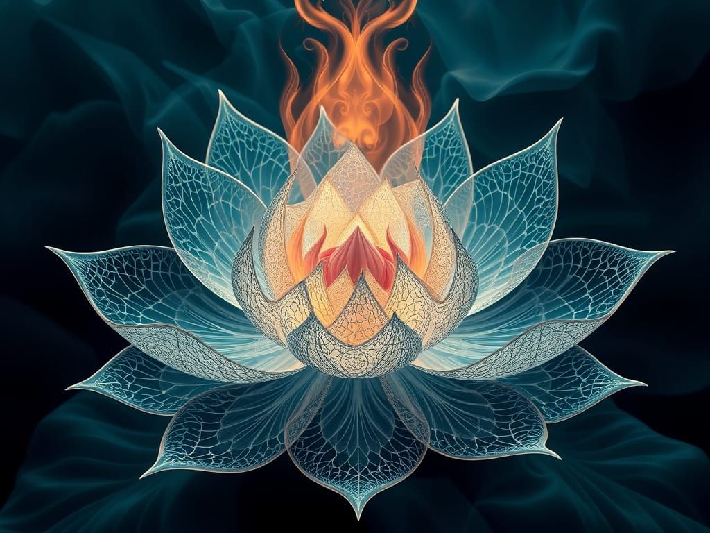Surreal Lotus Bloom in Intricate Flame Fractal Design