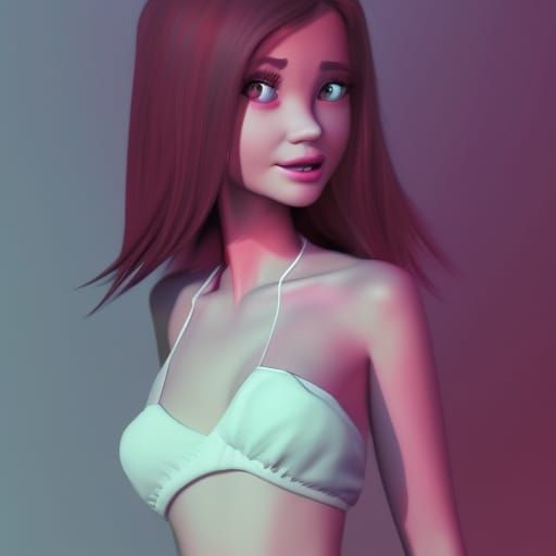 Beautiful Woman Looking at Viewer: 3D Digital Art