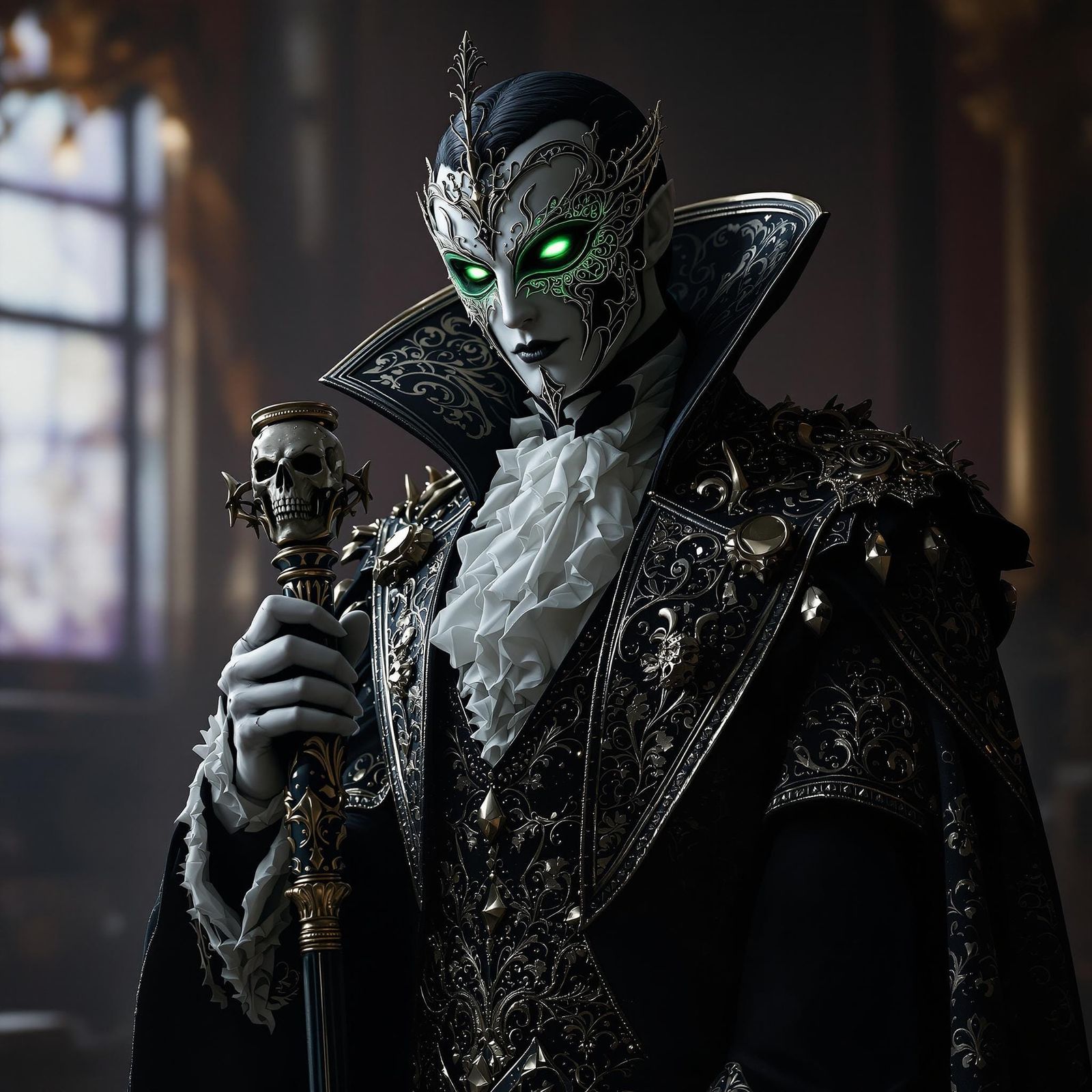 Elegant Vampire in Victorian-Inspired Attire, Haunting Baroq...