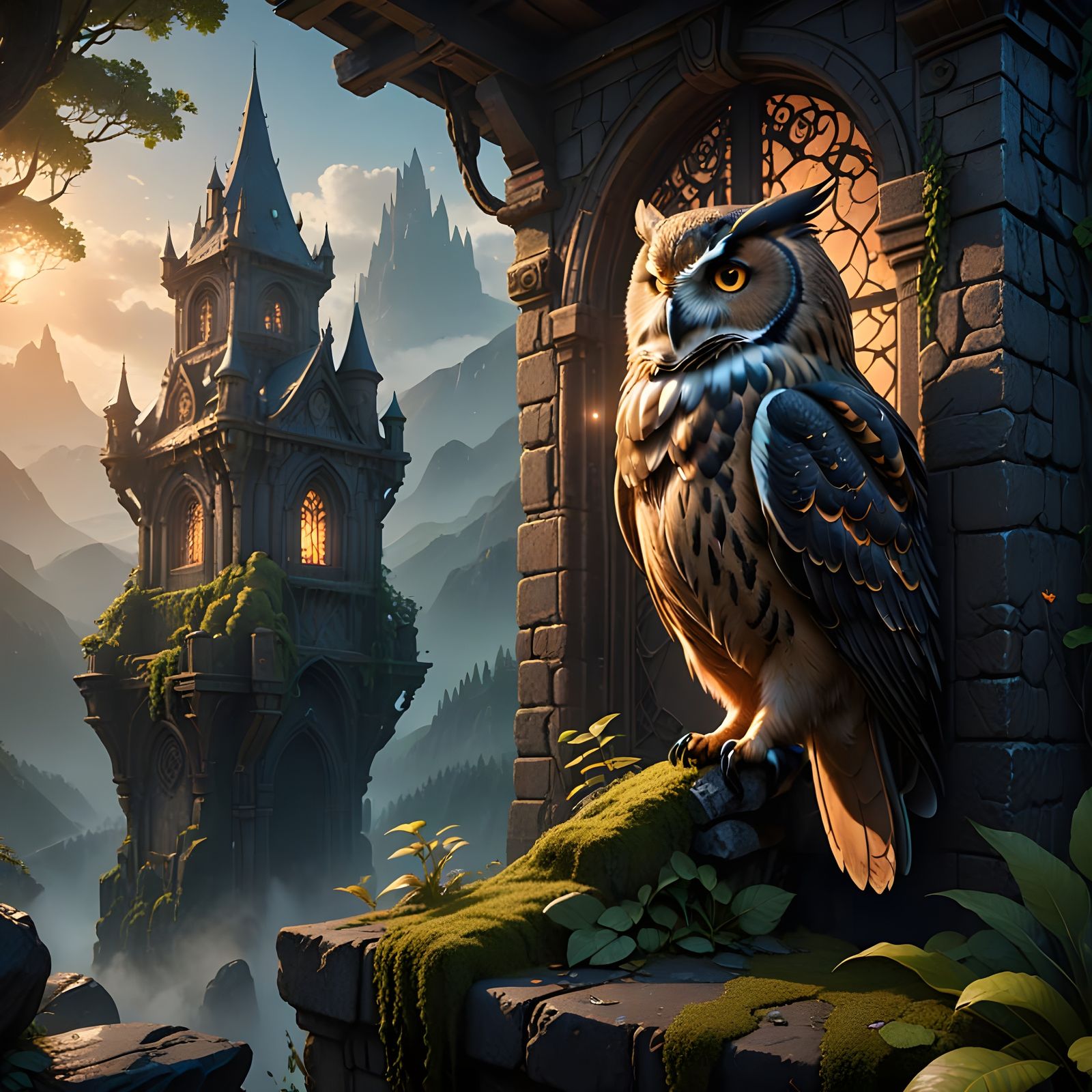 Fantastical Owl Contemplates on a Dazzling Wall