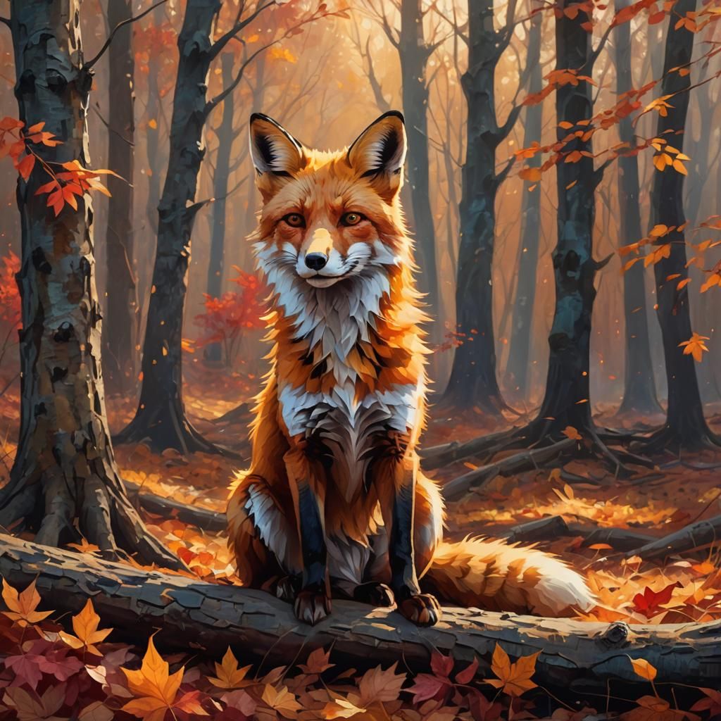 Red Fox with Therian Fire in Autumn Forest
