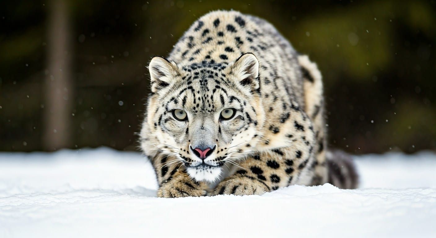 ⭕Photorealistic⭕ -  Snow Leopard stalking prey in the snow