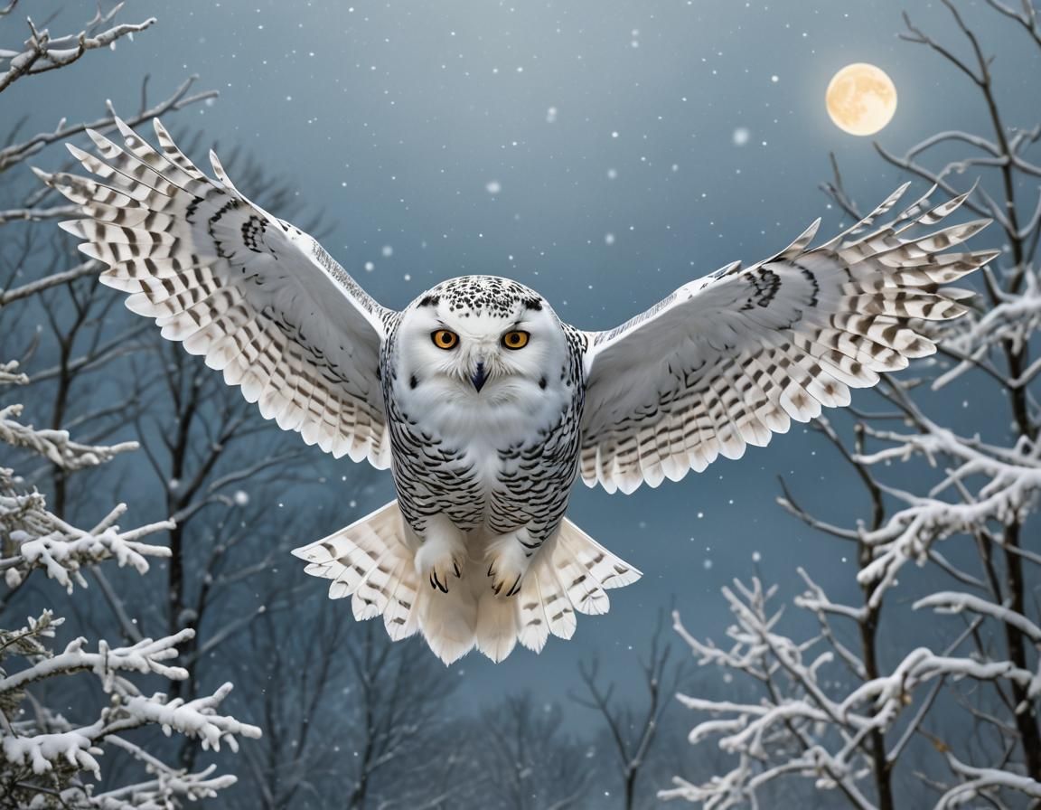 Snowy Owl in Winter Wonderland: Digital Art