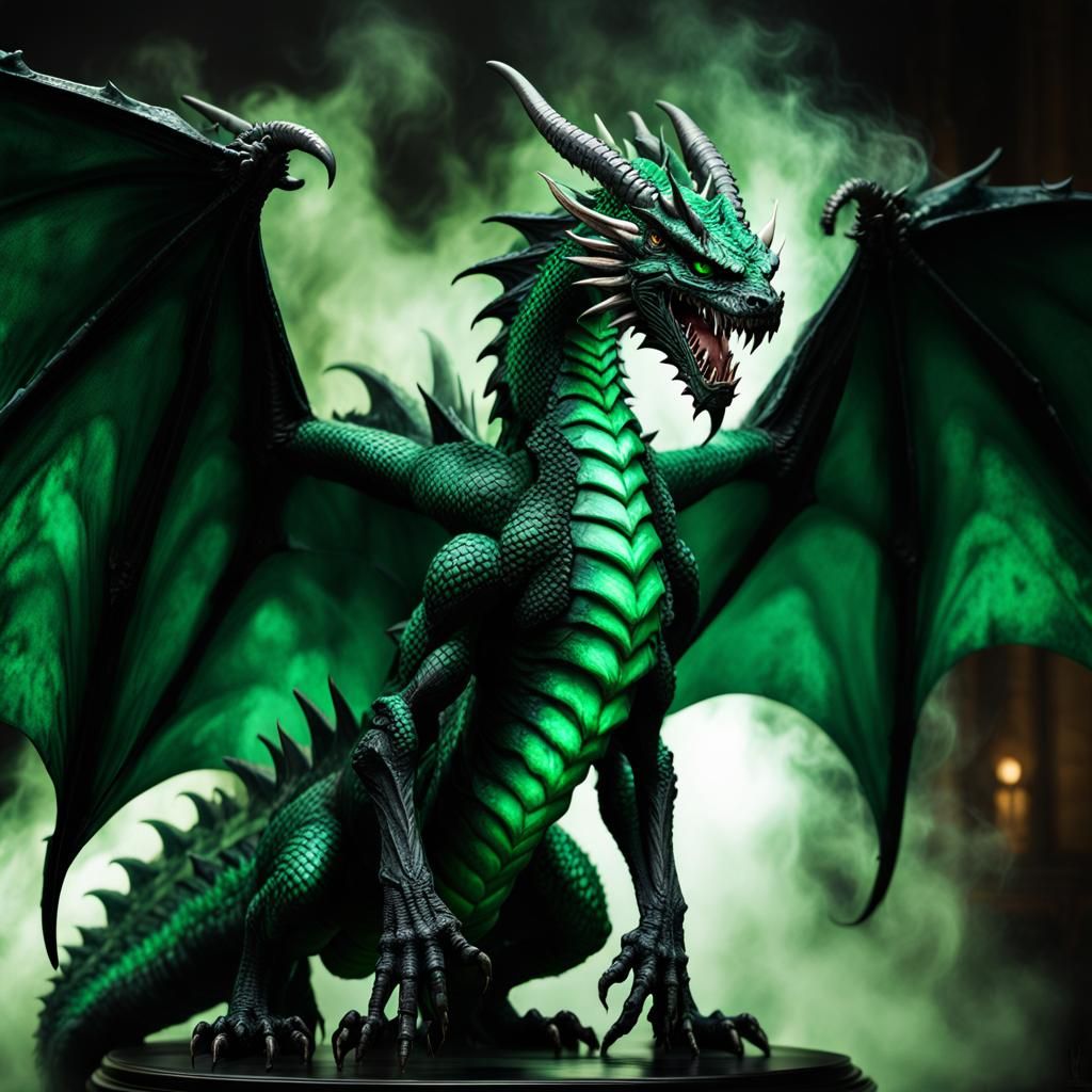 Emerald Zombie Dragon with Open Wings