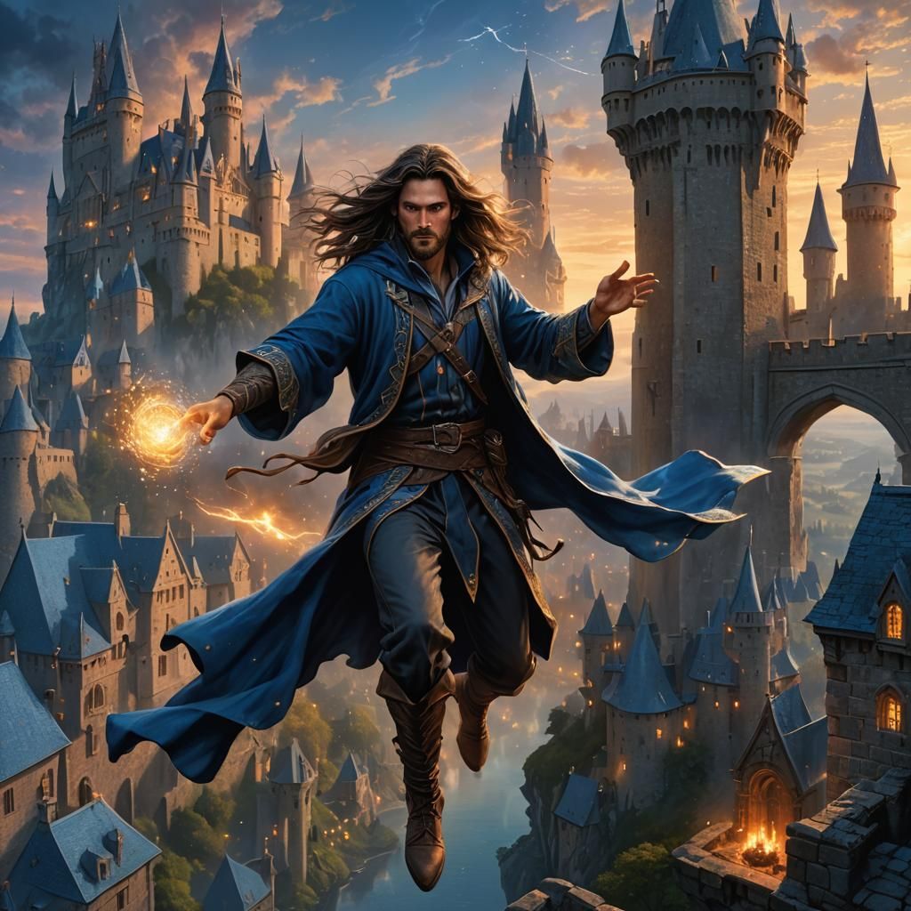 Wizard Casting Spell at Twilight: Dark Fantasy Art