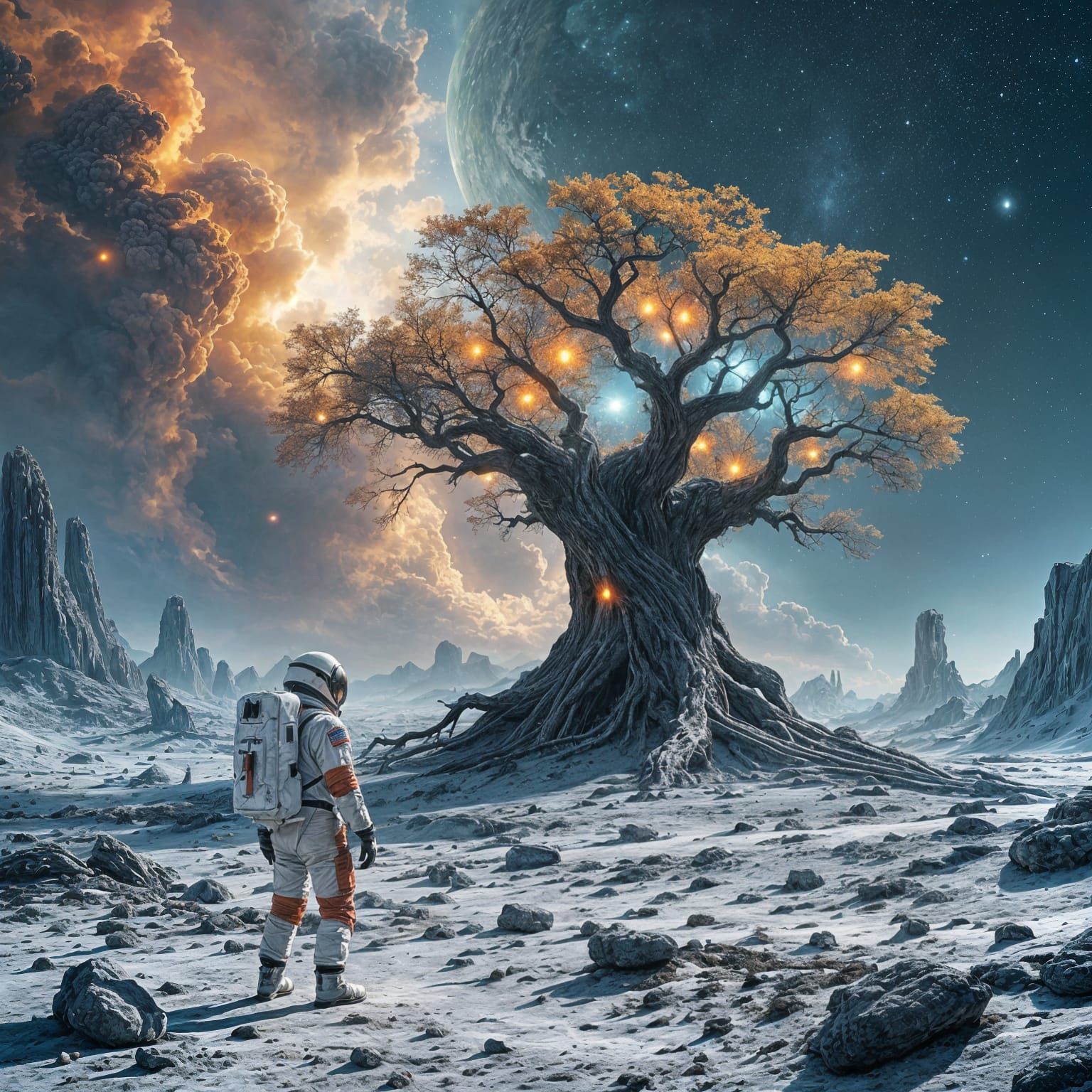 Astronaut Discovers Giant Nebula Tree on Alien Planet