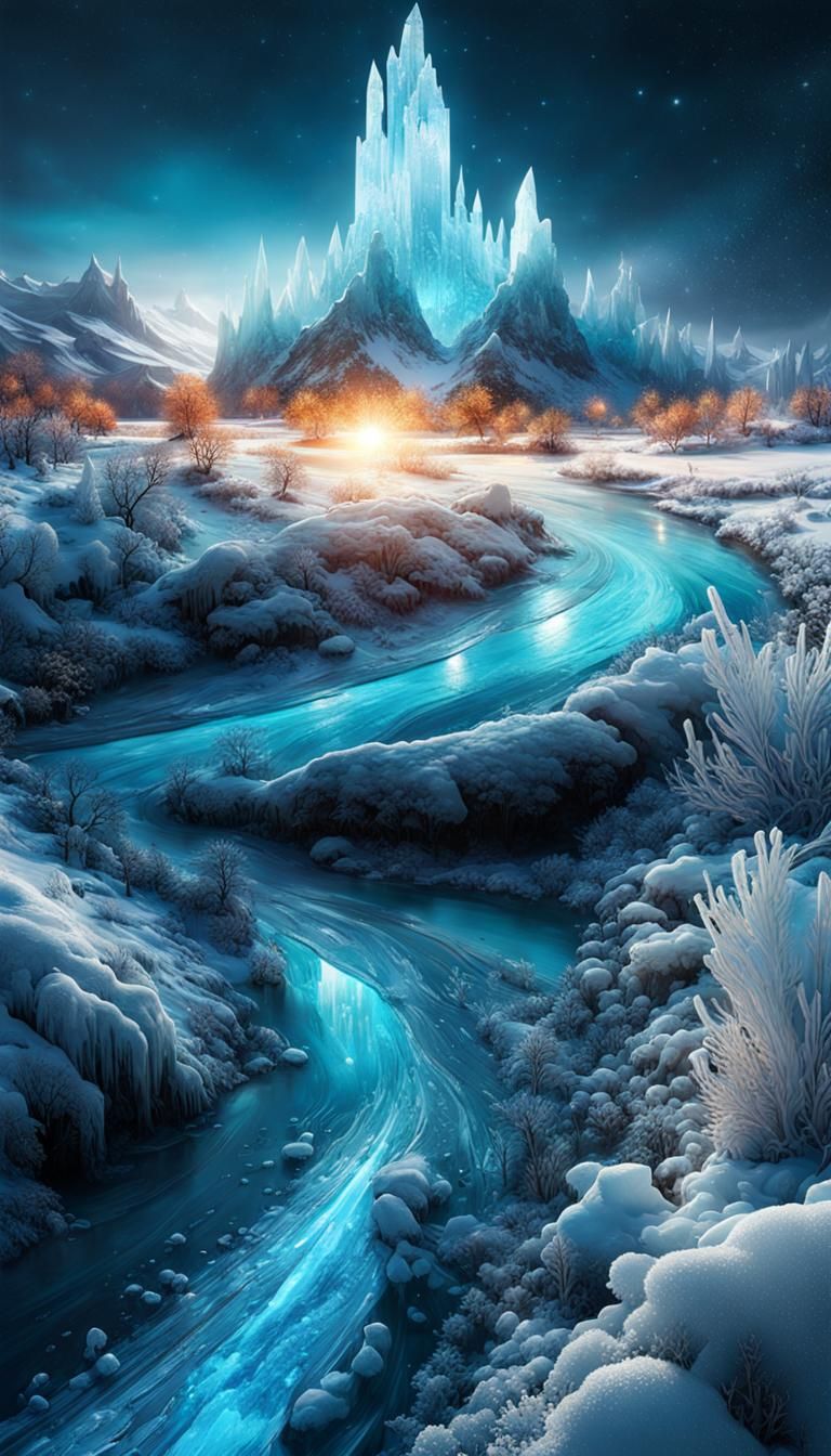 Breathtaking Frozen Riverscape of Nebulae Frost