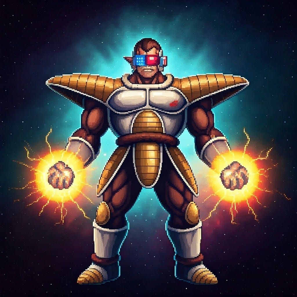 Heroic Saiyan Warrior in Epic 16 Bit Pixel Art