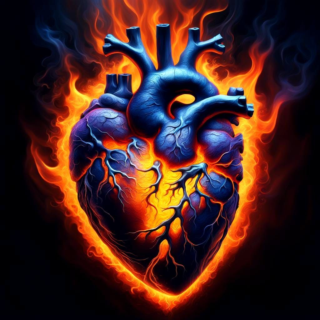 Fiery Anatomical Heart: Detailed Fantasy Art