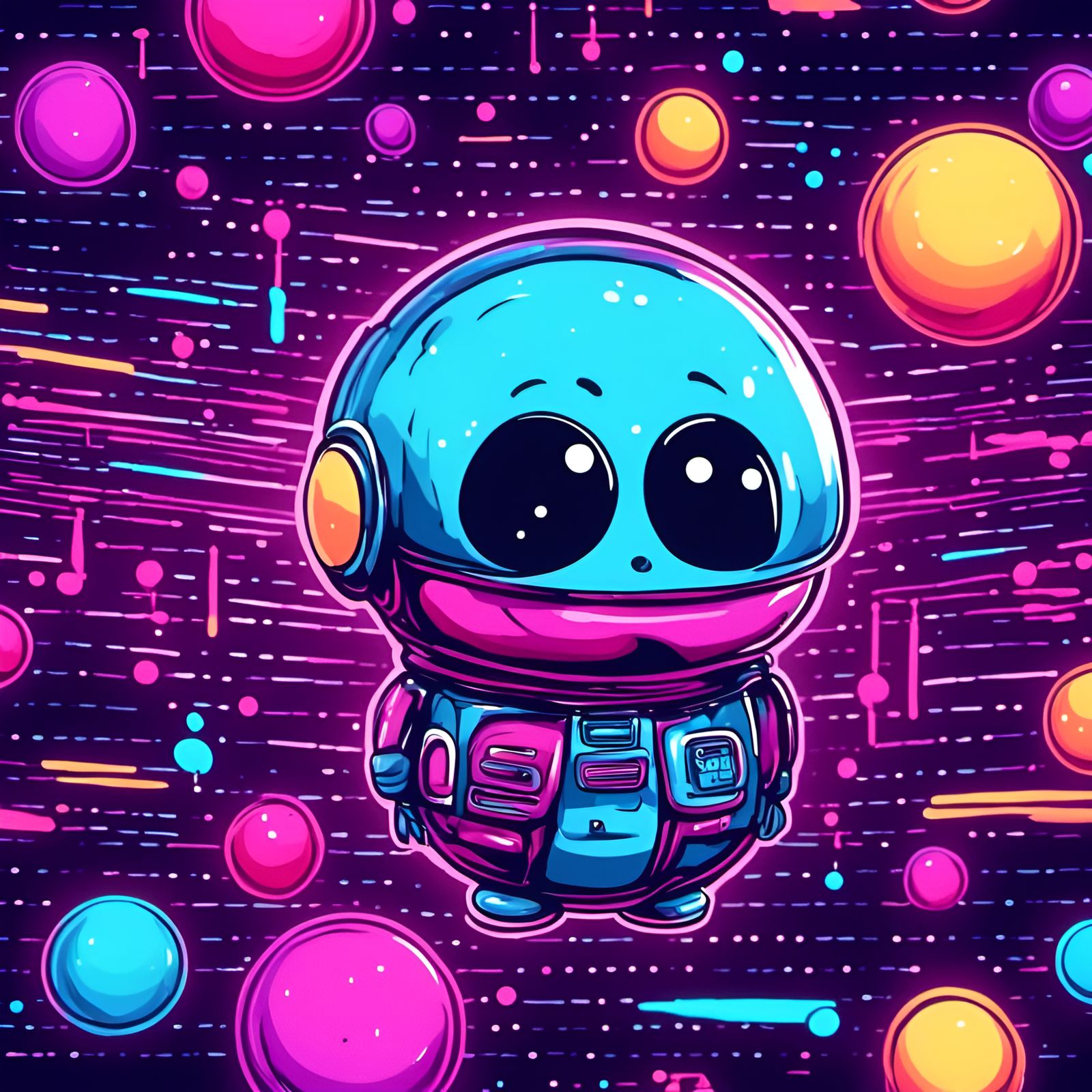 Weeble Wobble Toy in Synthwave Neon Style