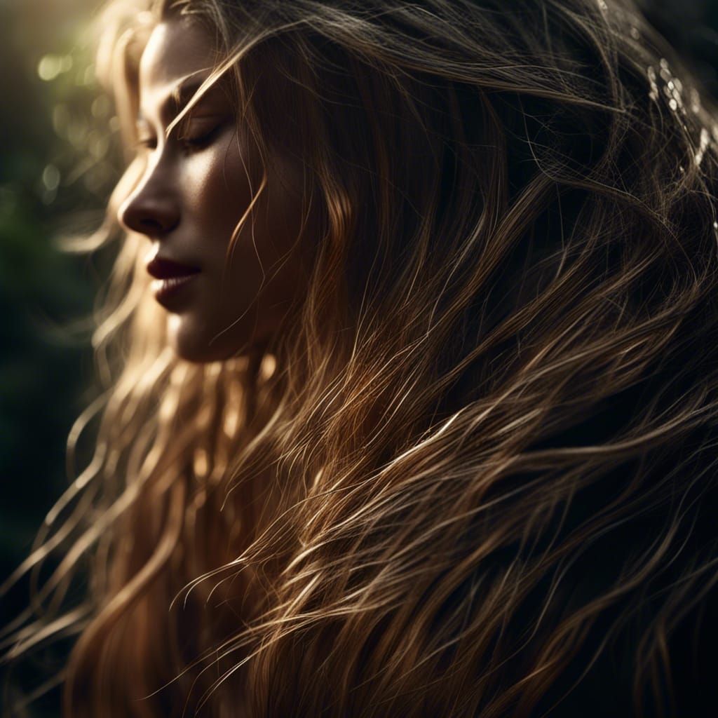 Hyperrealistic Macro Shot of Flowing Hair
