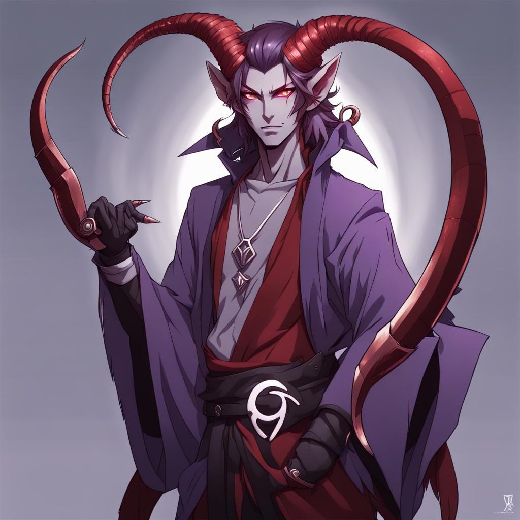 Anime Style Tiefling Druid with Horns and Claws