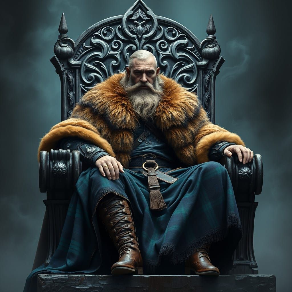 Viking King with Golden Bear Skin Cloak