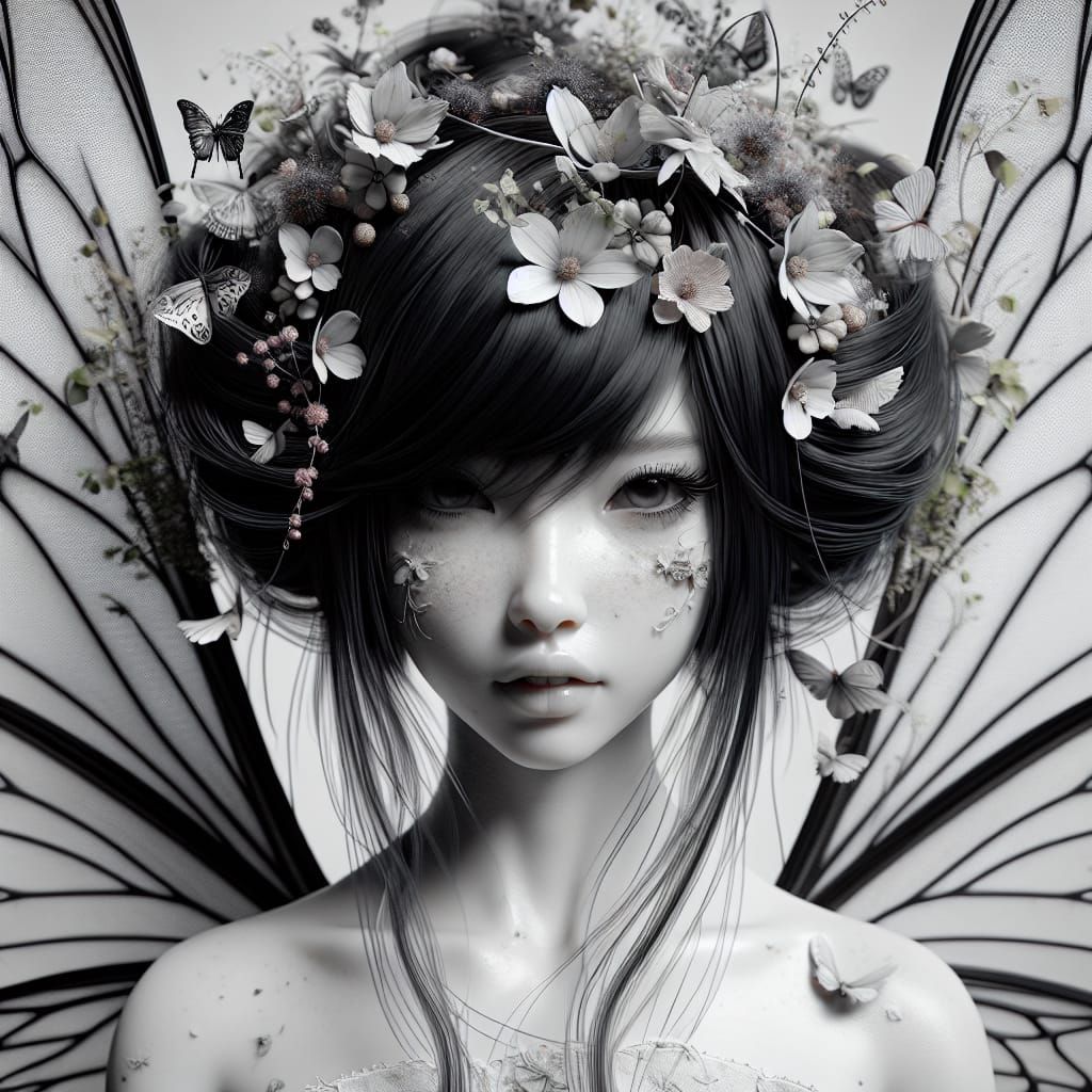 Ethereal Fairy with Flowers: Hyper-Detailed 3D Render