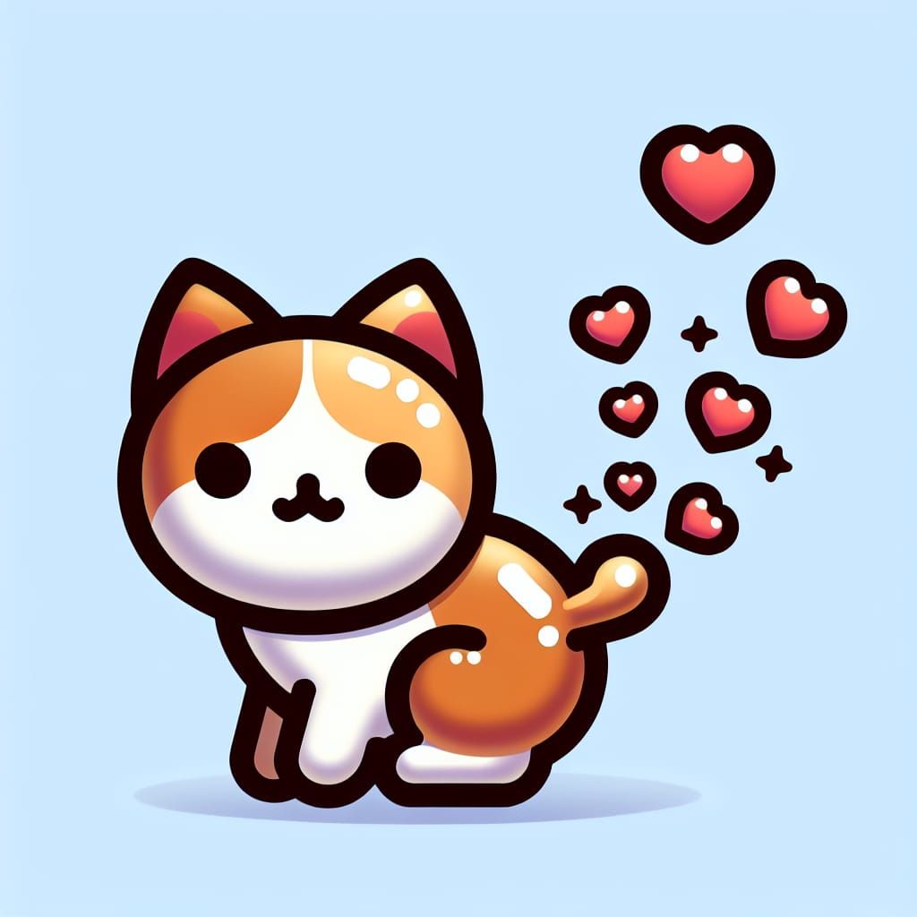 Playful Cat Farting Hearts in ClipArt Style