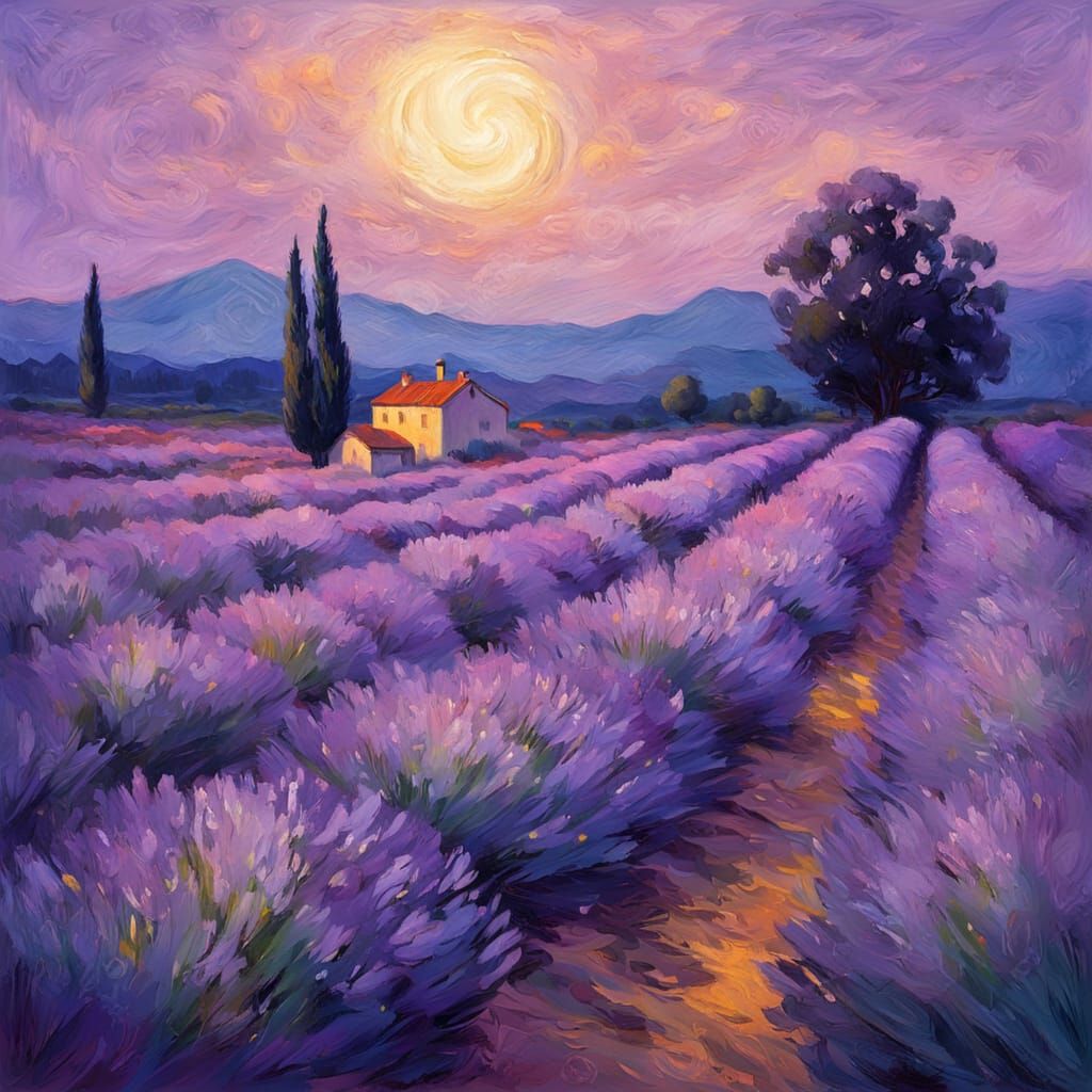 Lavender Fields at Twilight: Impressionist Masterpiece