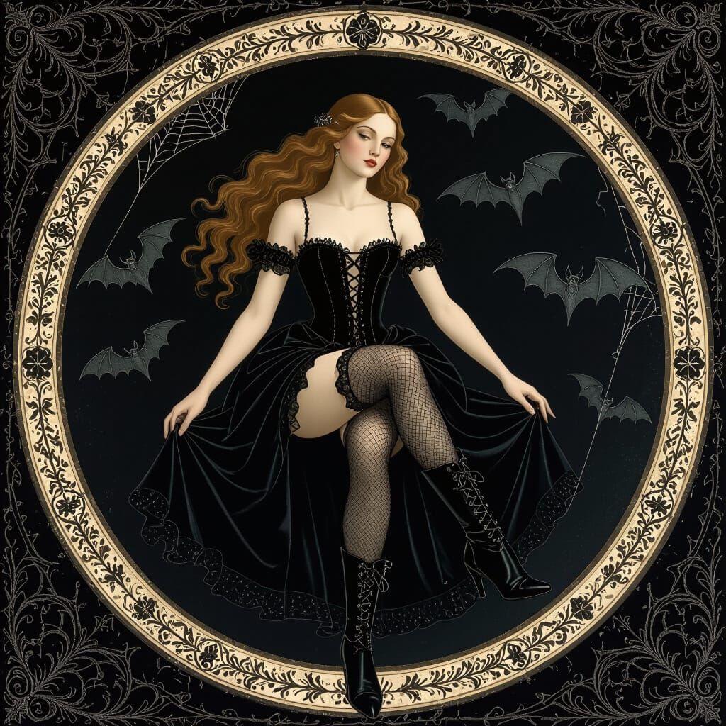 Gothic Venus in Dark Scene, Botticelli Style