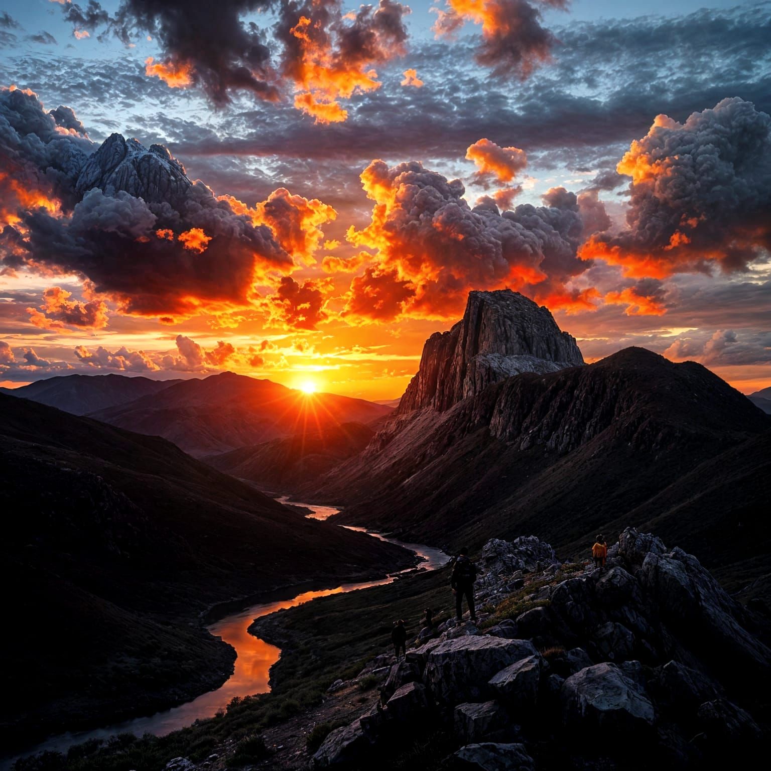 Dramatic Sunset Over Rugged Mountain Range