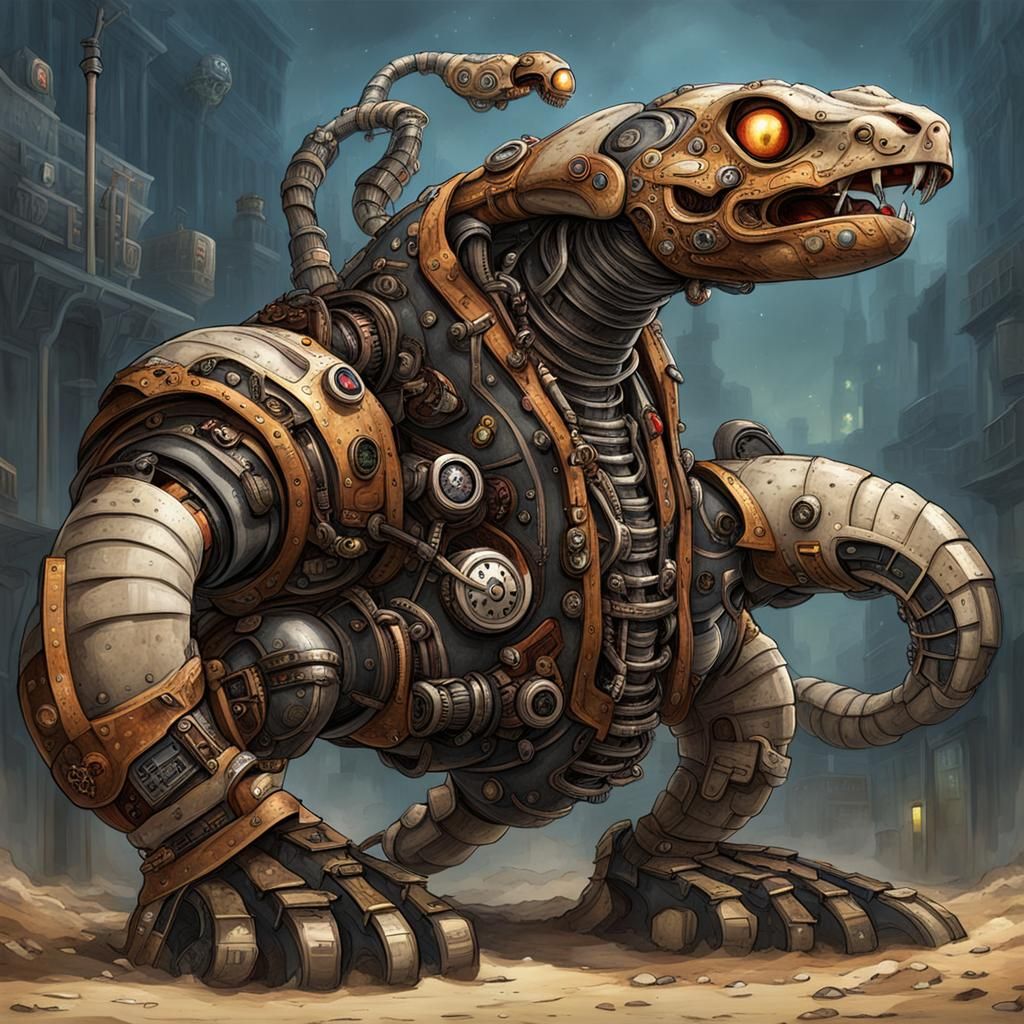 Giant Steampunk Cyborg Cobra Illustration