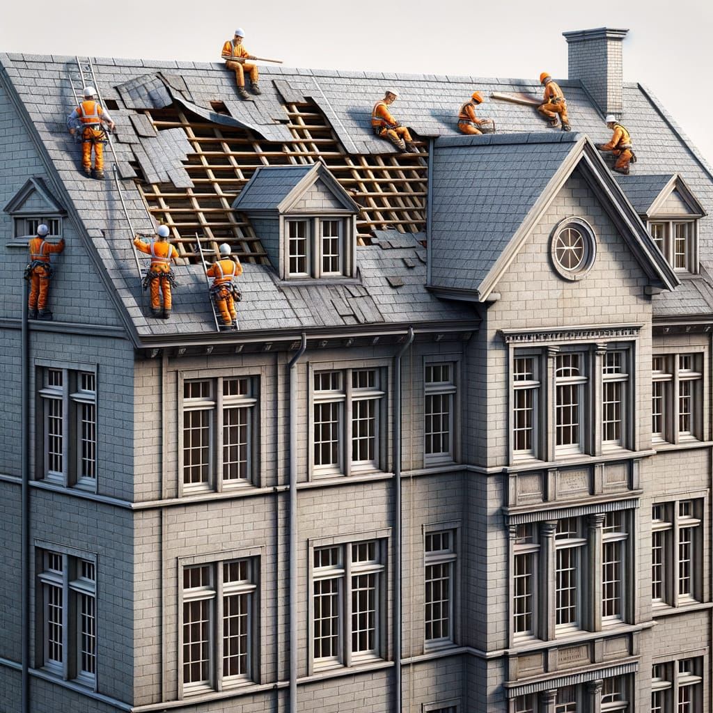 School Facade With Contrasting Old and New Roofs
