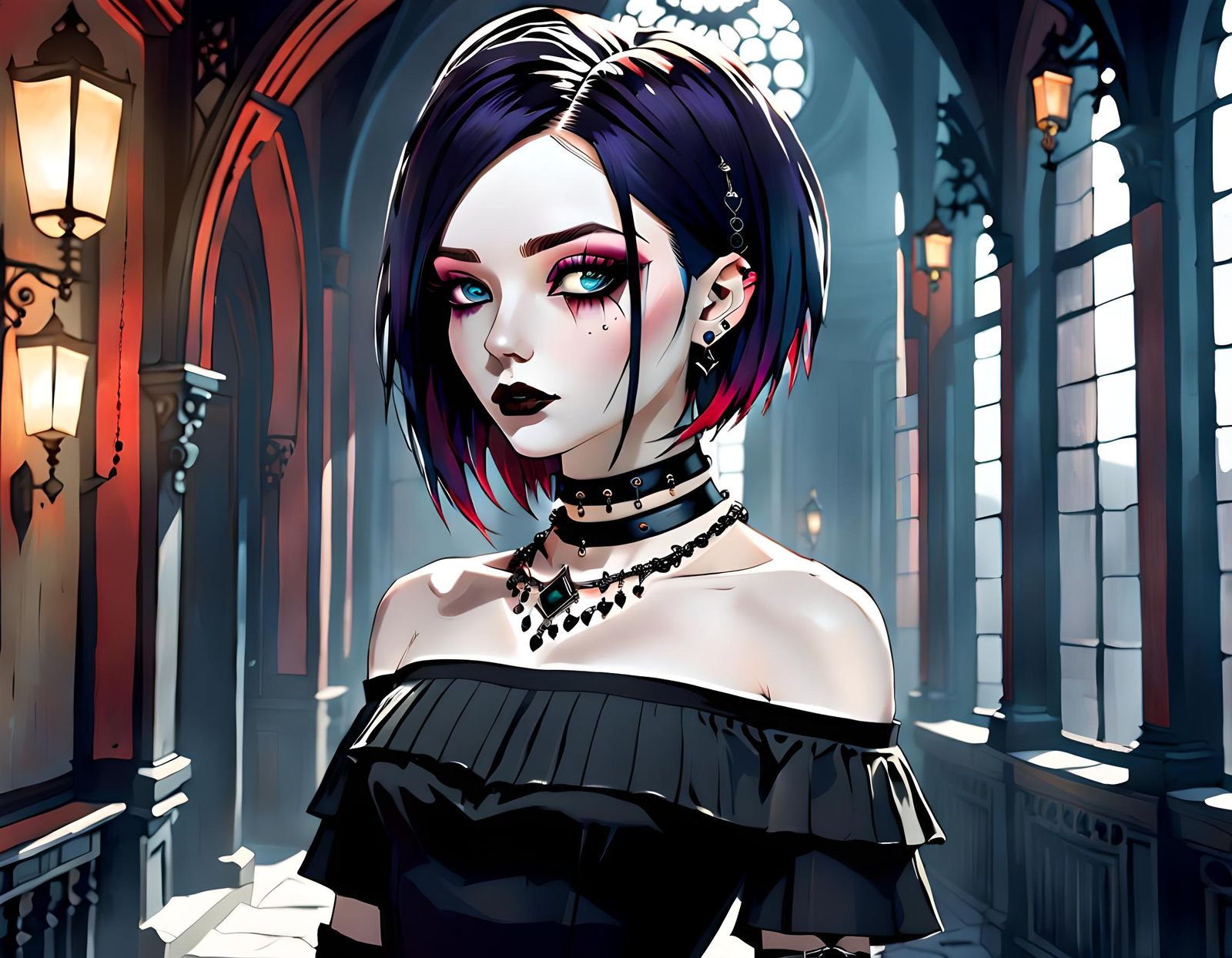 Goth Girl with Dramatic Makeup and Asymmetrical Hair