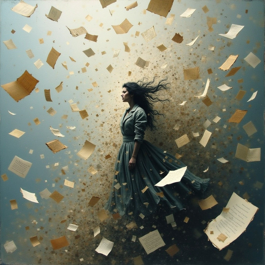 Vintage Papers Swirling in Air, Abstract Realism