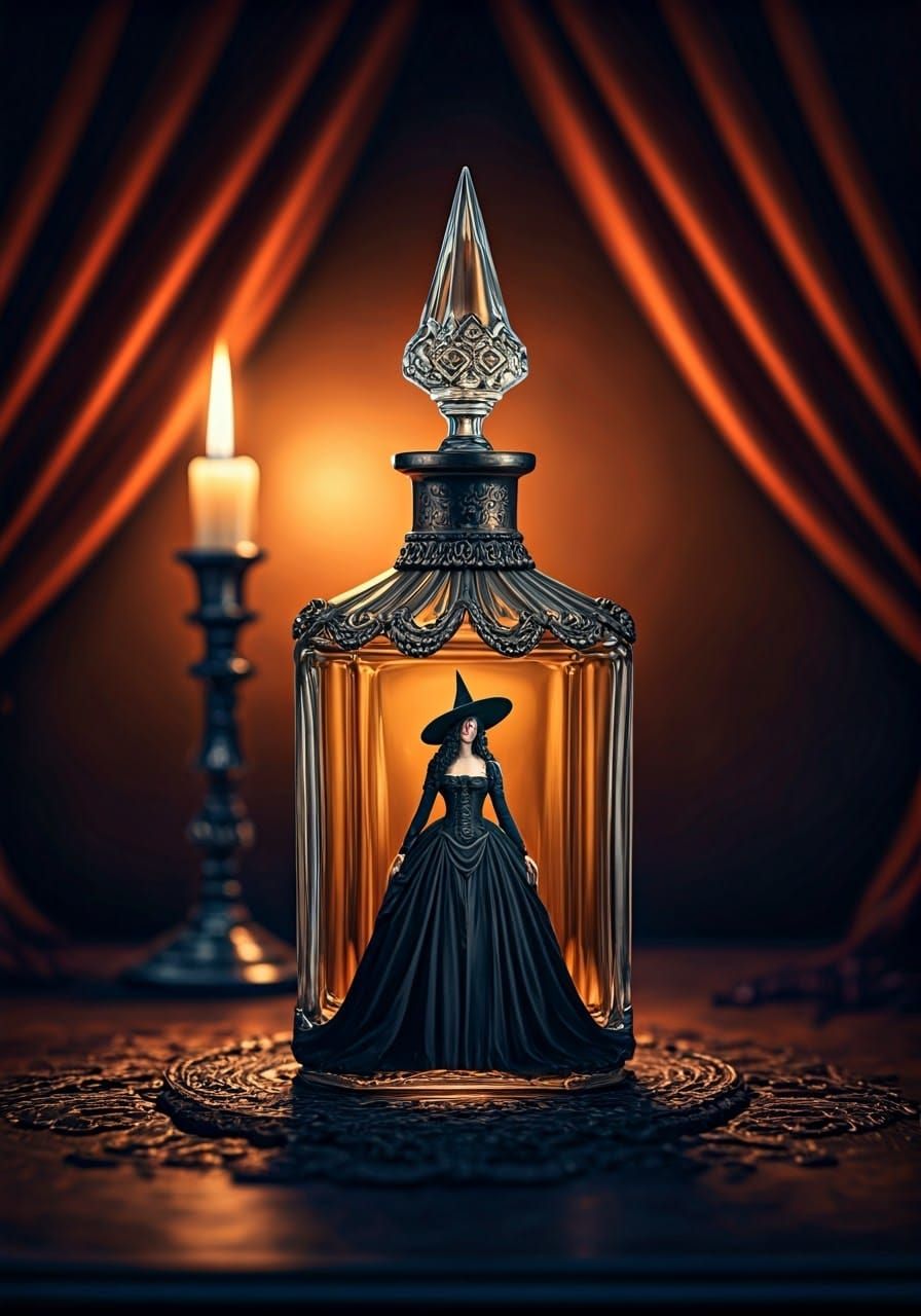 Victorian Witch Merging with Perfume Bottle