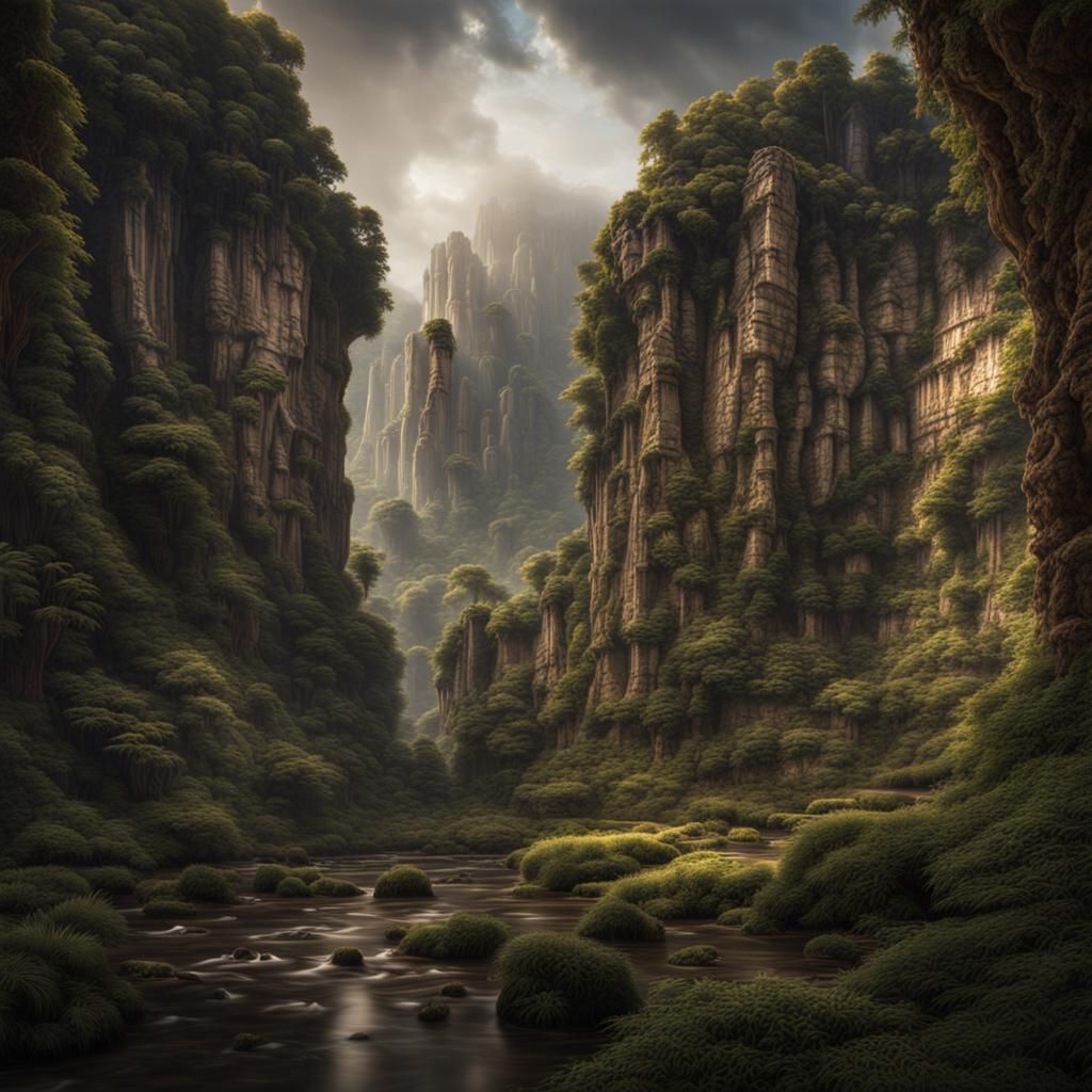 Hyperrealistic Arcadian Landscape with Sharp Focus