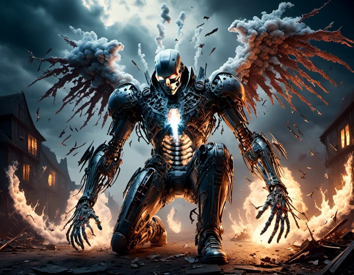 Zombie Iron Man Battle Angel Superhero Landing