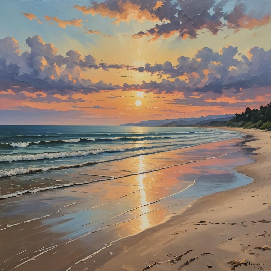 Impressionist Sunset Beach Oil Painting