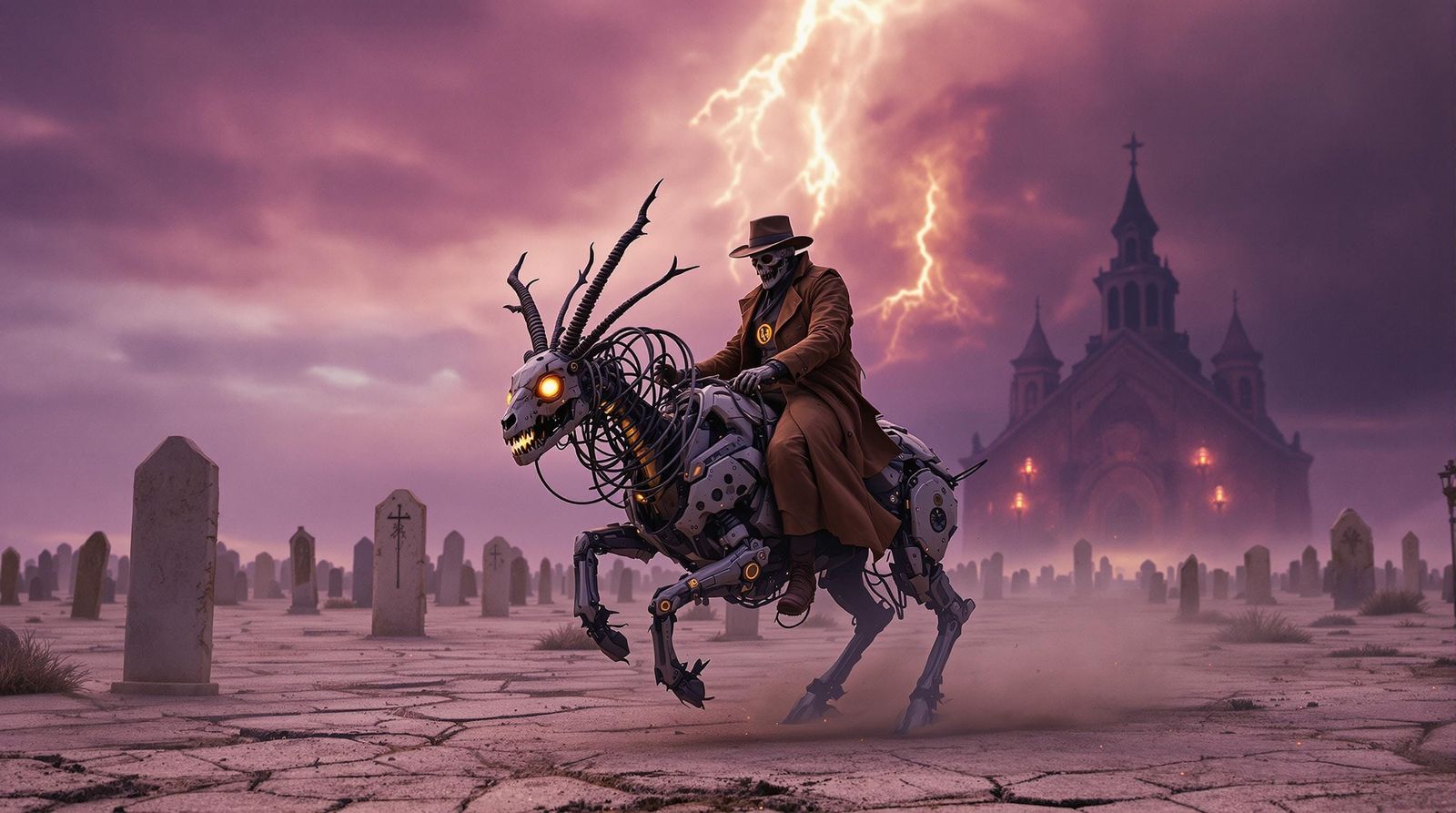 Westernpunk Revenant Rides Across Salt-Flat Necropolis