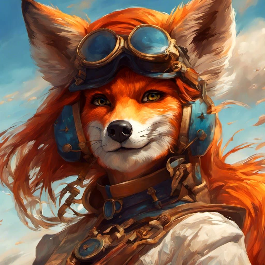 Fox Sky Pirate in Hyperrealistic Splash Art